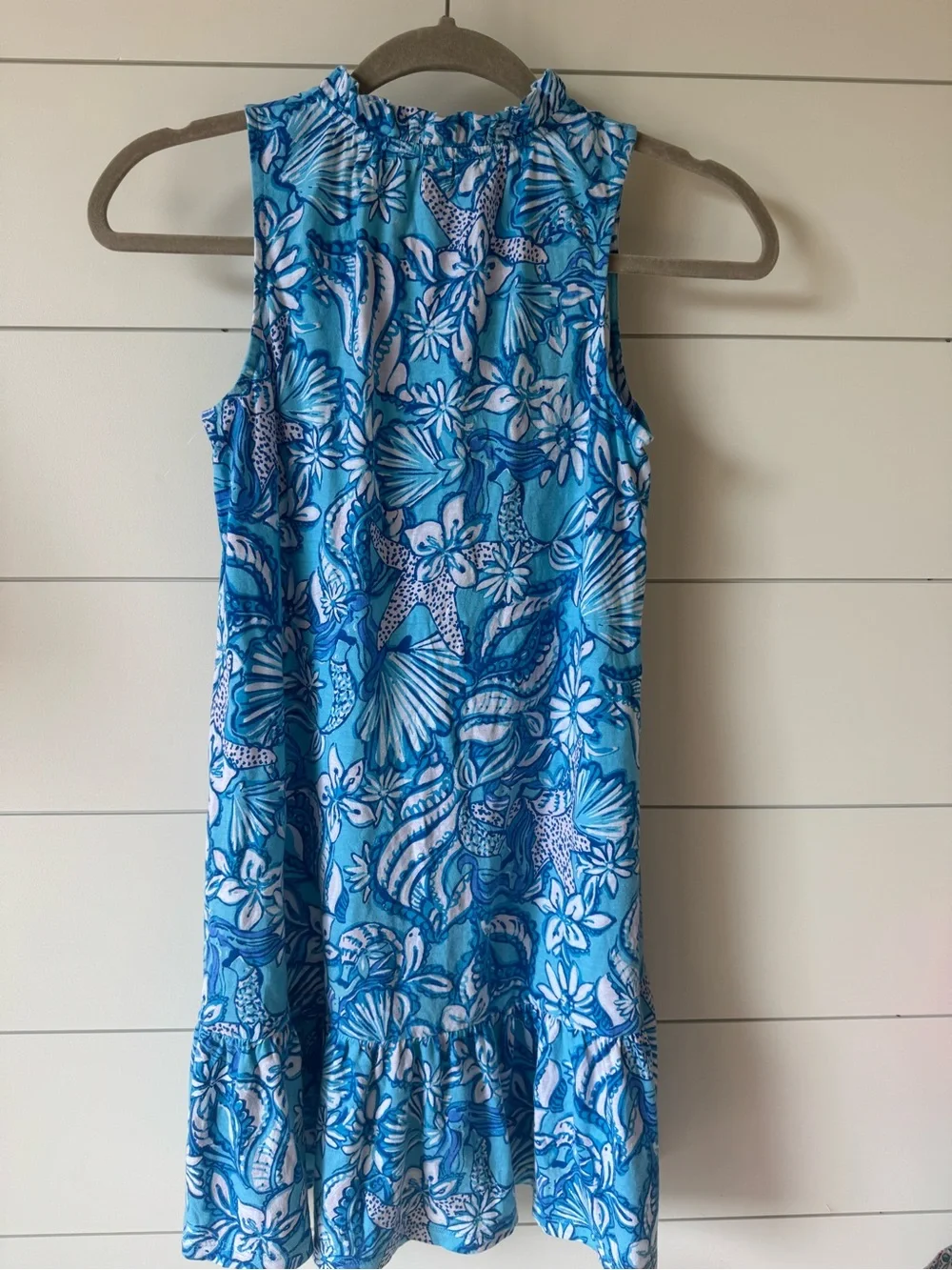 Lilly Pulitzer Blue Coastal Seashell Print Sleeveless Dress Girls XL 12-14